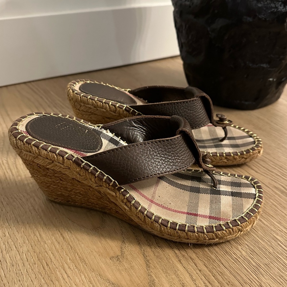 Burberry Leather Wedge Espadrille Sandals